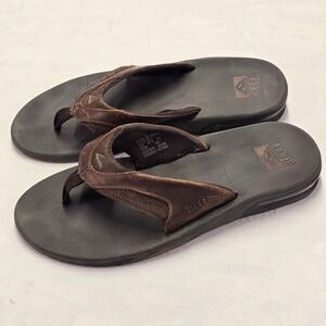 Reef Fanning Bottle Opener Brown Leather Flip Flop Thong Sandal Men's US Size 11